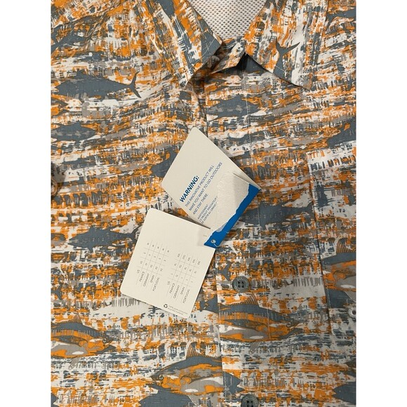 Columbia Shirt Men Size L Orange & Gray Fish Pattern PFG Button Up Fishing Shirt - Picture 4 of 10